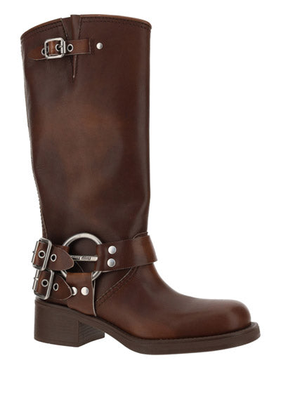 Buckled Knee-high Boots - Brown