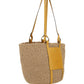 Large Basket in Fair Trade Paper & Shiny Calfskin - Natural / Yellow