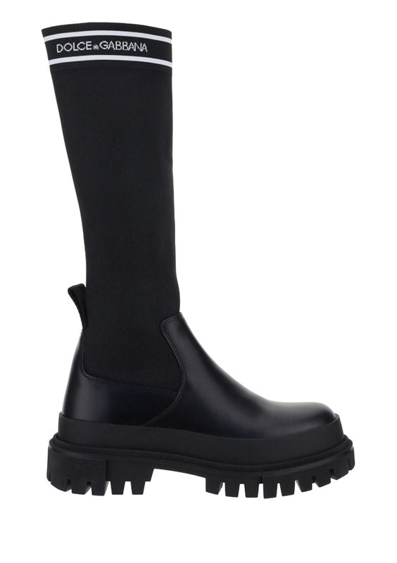 Calfskin and Stretch Mesh Boots - Black