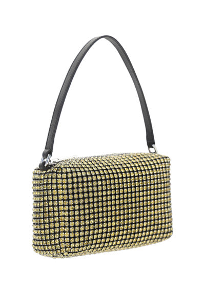 Heiress Medium Pouch in Rhinestone Mesh - Yellow