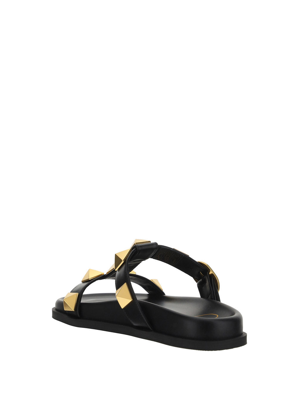 Roman Stud Slide Sandal In Calfskin - Black