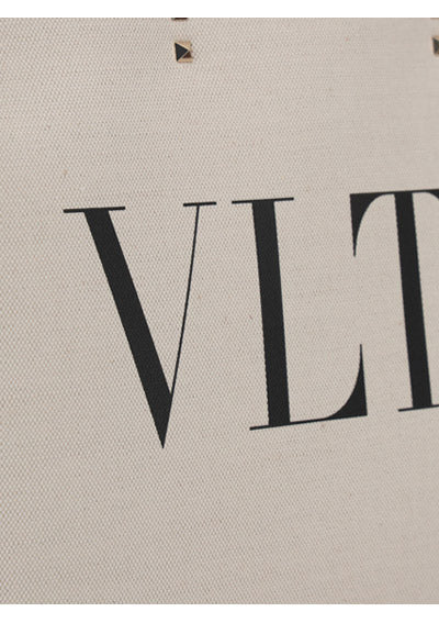 Small VLTN Print Canvas Tote Bag - Ivory