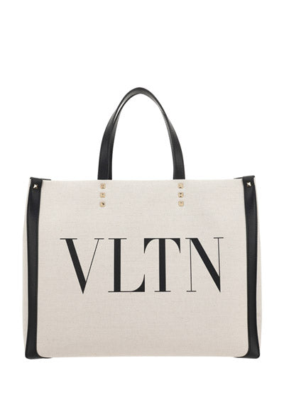 Small VLTN Print Canvas Tote Bag - Ivory
