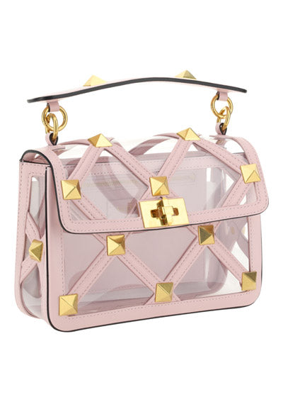 Medium Bag with Roman Stud Chain in Polymer Material - Transparent/Rose Quartz