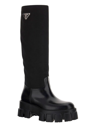 Brushed Leather and Re-Nylon Boots - Black