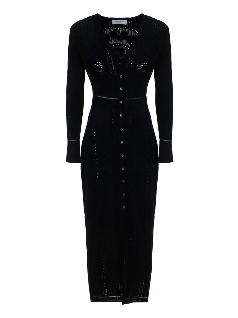 Lunar-Pointelle Knit Cardigan Dress - Black