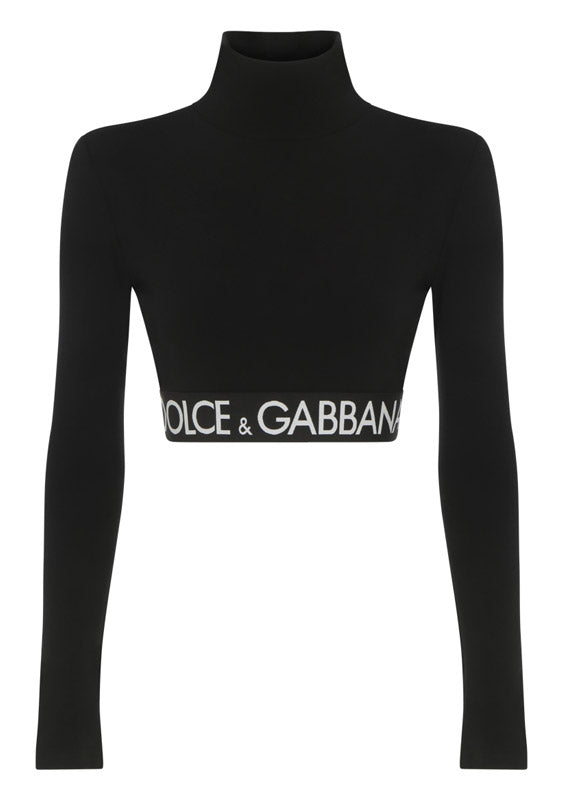 Long-sleeved Jersey Top with Branded Elastic - Black