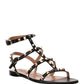 Rockstud Flat Calfskin Sandals with Straps - Black