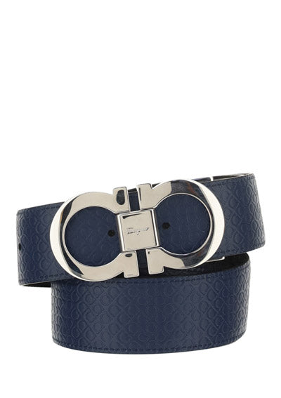 Reversible And Adjustable Gancini Belt - Black \ Navy