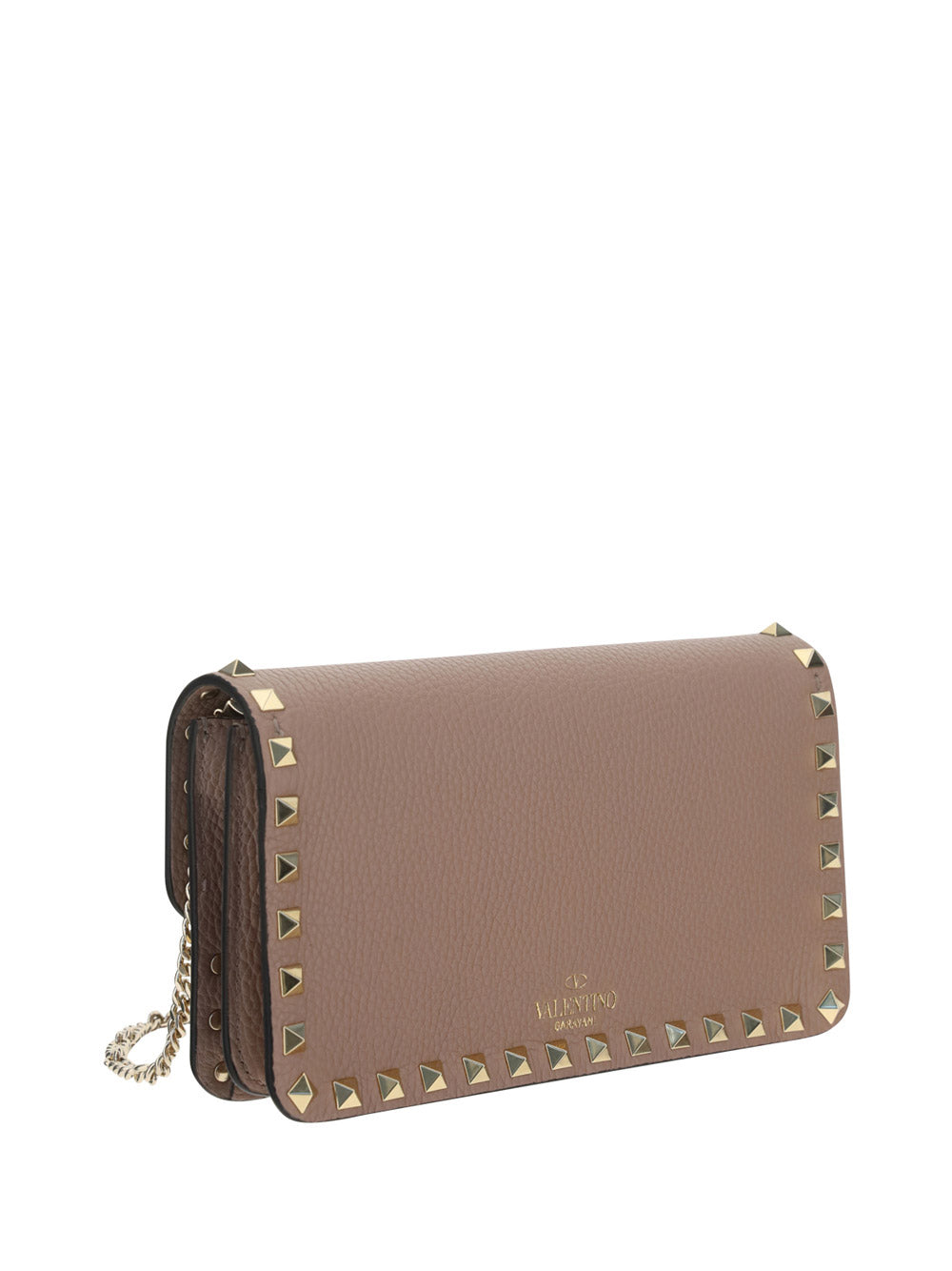 Rockstud Grainy Calfskin Chain Pouch - Poudre