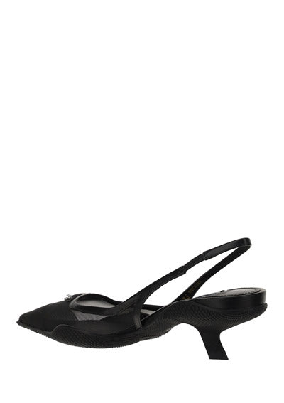 Mesh Fabric Slingback Pumps - Black