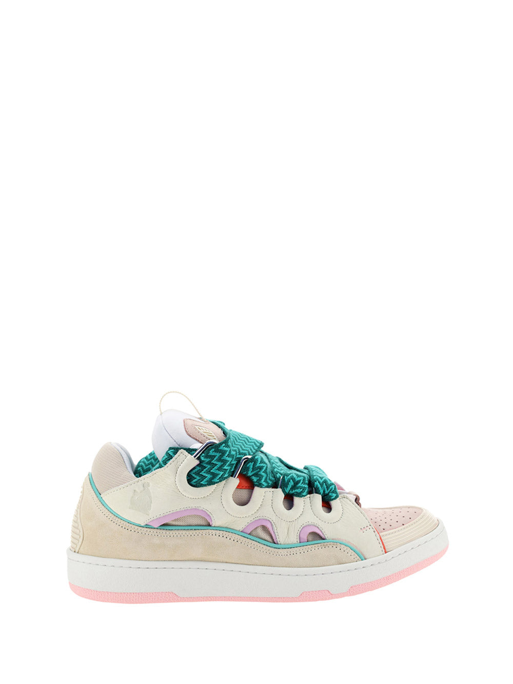 Leather Curb Sneakers - Pink / Turquoise