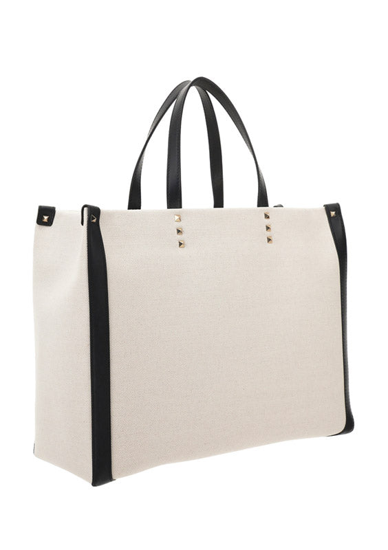 Small VLTN Print Canvas Tote Bag - Ivory