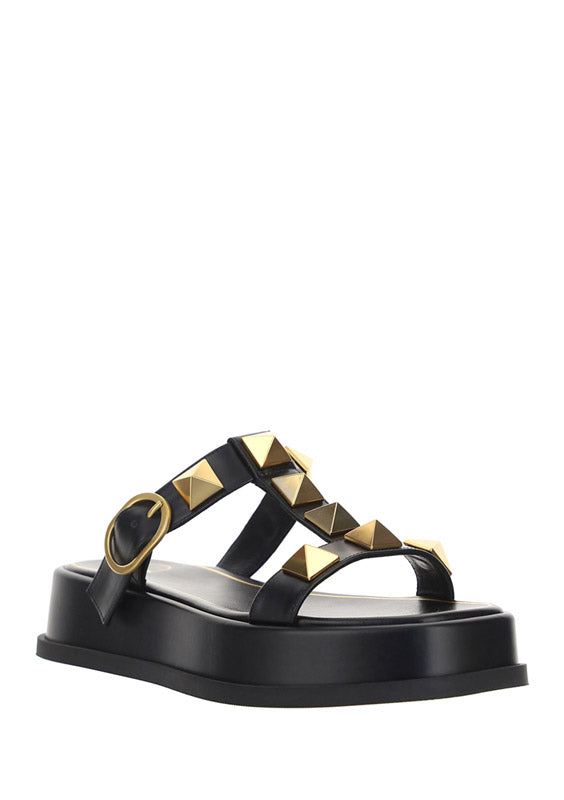 Roman Stud Flatform Sandals - Black