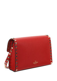 Small Rockstud Grainy Calfskin Crossbody Bag - Red