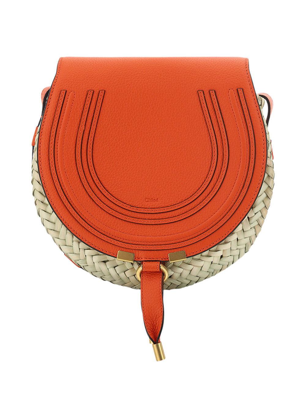 Small Marcie Cross-body Basket in Hand-Braided Raffia & Small Grain Calfskin - Rusted Orange
