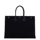 Rive Gauche Tote Bag In Linen & Leather - Black
