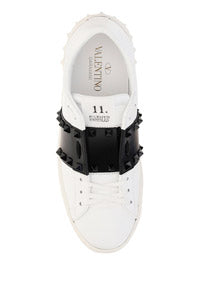 Rockstud Untitled Sneakers in Calfskin Leather with Tonal Stude - White/Black