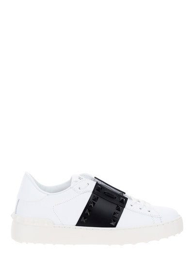 Rockstud Untitled Sneakers in Calfskin Leather with Tonal Stude - White/Black