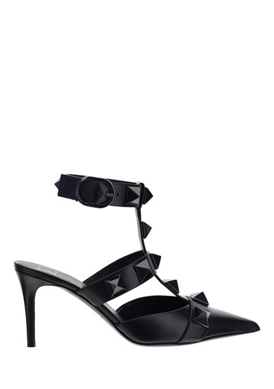 Roman Stud Patent Leather Sandals - Black