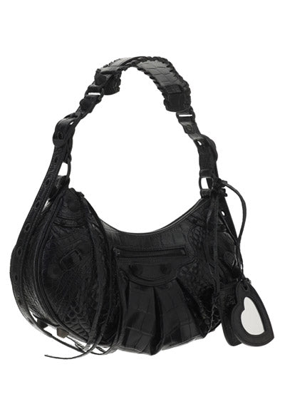 Le Cagole XS Shoulder Bag Crocodile Embossed - Black