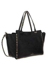 Medium Grainy Calfskin Rockstud Bag - Black