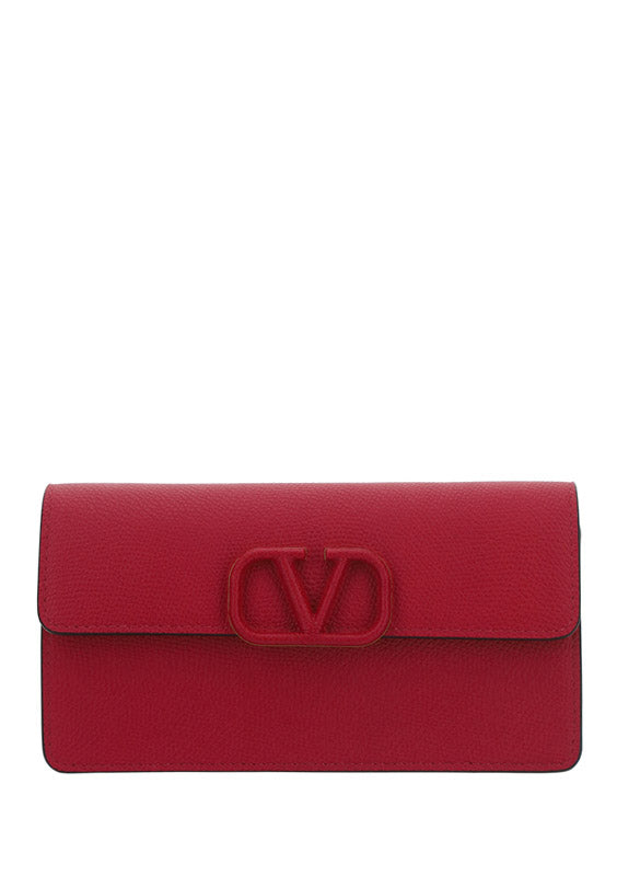 Vlogo Signature Grainy Calfskin Wallet With Chain - Blossom