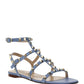 Rockstud Flat Calfskin Sandal with Straps - Azure