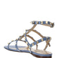 Rockstud Flat Calfskin Sandal with Straps - Azure