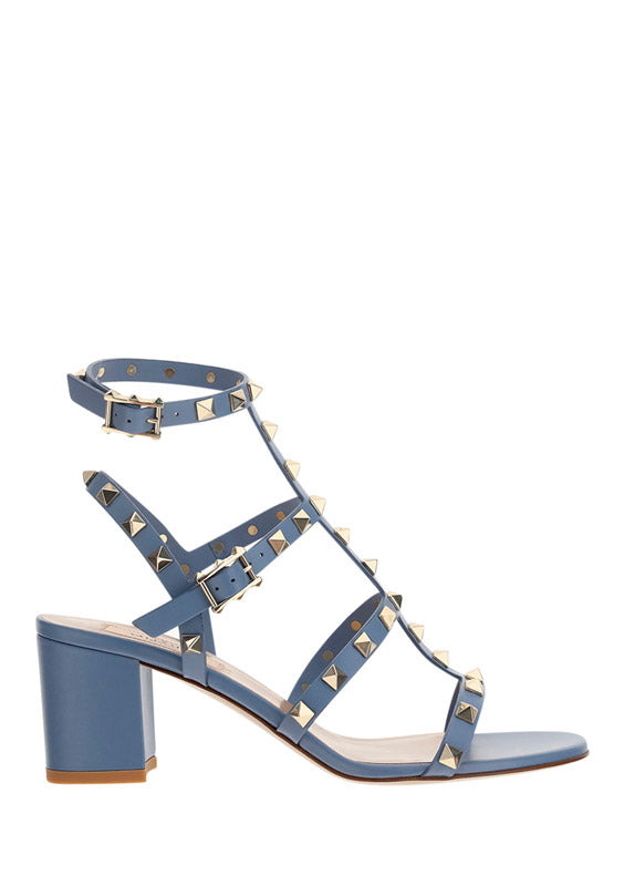 Rockstud Calfskin Ankle Strap Sandal 60 MM - Azure