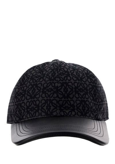 Anagram Cap In Jacquard and Calfskin - Anthracite / Black