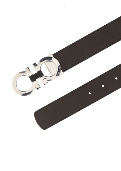 Reversible And Adjustable Gancini Belt - Brown