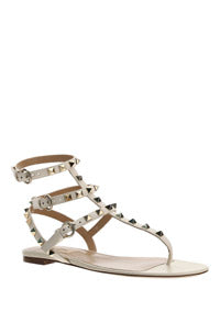 Rockstud Calfskin Flat Flip-Flop Sandal - Light Ivory