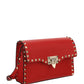 Small Rockstud Grainy Calfskin Crossbody Bag - Red