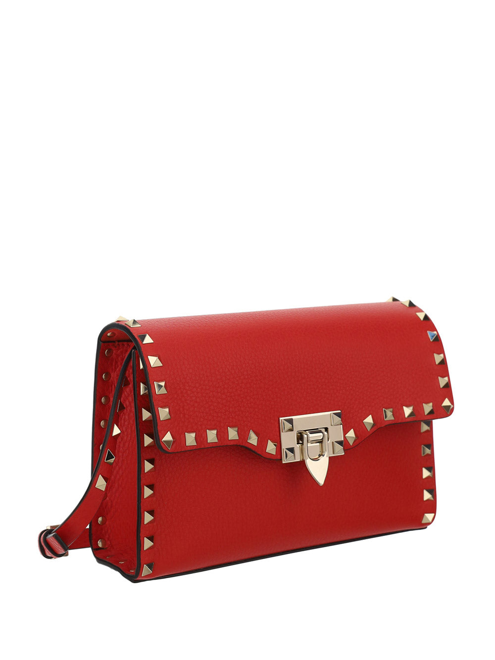 Small Rockstud Grainy Calfskin Crossbody Bag - Red