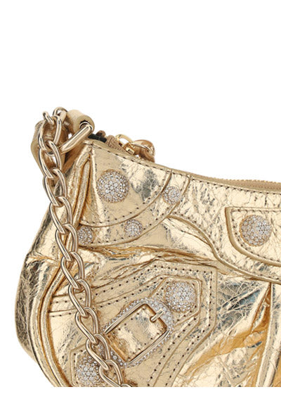 Le Cagole Mini Purse With Chain Metallized With Rhinestones - Golden
