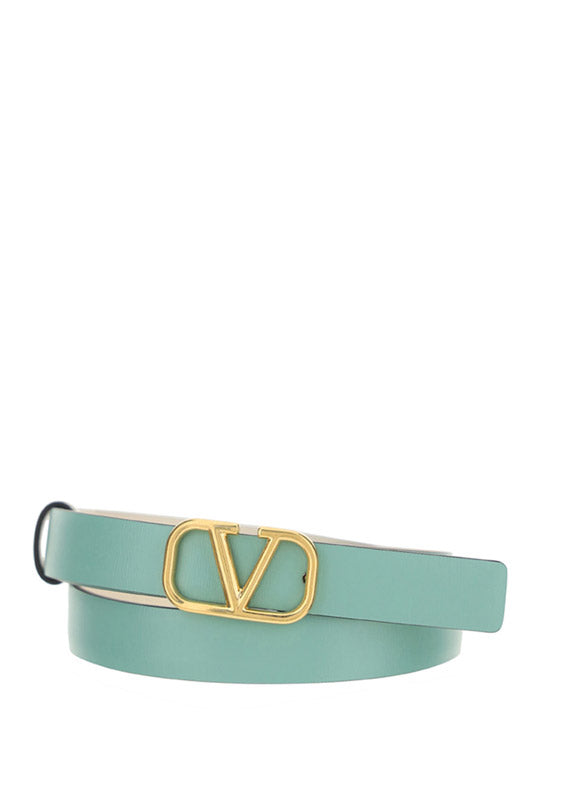 Reversible Vlogo Signature Belt In Shiny And Metallic Calfskin 20MM - White / Mint