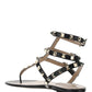Rockstud Calfskin Flat Flip-Flop Sandal - Black