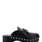 Studded Leather Clogs - Black