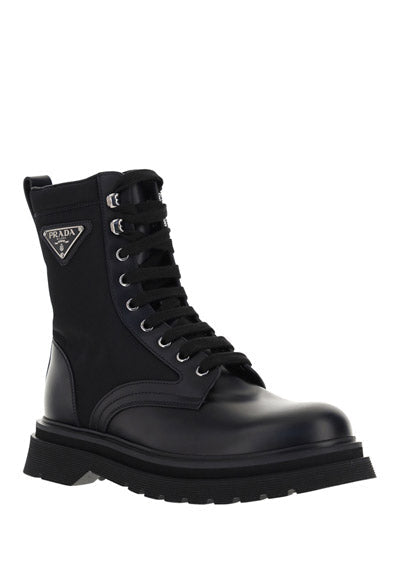 Brushed Rois Leather And Nylon Booties  - Black