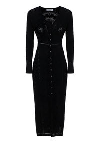 Lunar-Pointelle Knit Cardigan Dress - Black