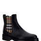 Vintage Check Detail Leather Chelsea Boots - Black