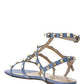 Rockstud Flat Calfskin Sandal with Straps - Azure