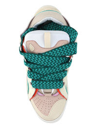 Leather Curb Sneakers - Pink / Turquoise