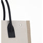 Rive Gauche Small Tote Bag in Linen and Leather - Greige  / Black / Neutral