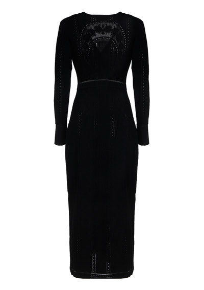 Lunar-Pointelle Knit Cardigan Dress - Black