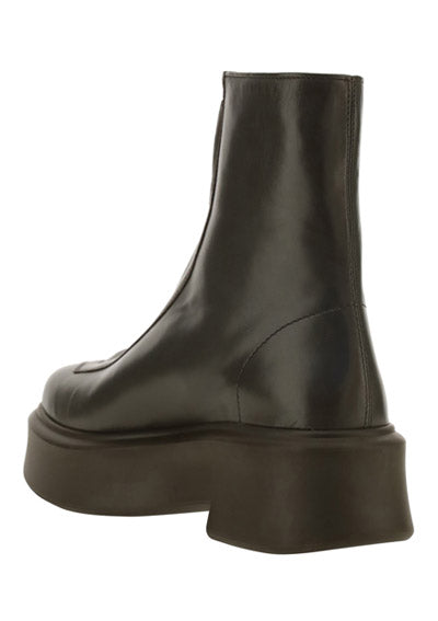 Zipped Boot in Leather - Khaki Green