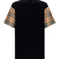 Vintage Check Sleeve Cotton Oversized T-shirt - Black