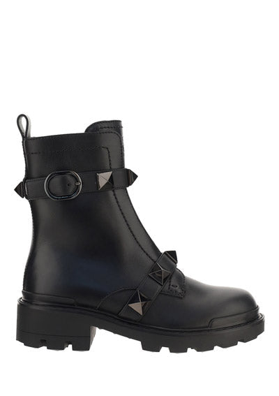 Roman Stud Combat Boot With Tonal Studs 40mm - Black