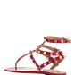 Rockstud Sandal in Calfskin Leather - Red